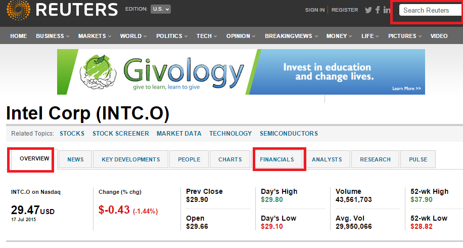 Evaluare Intel pe Reuters